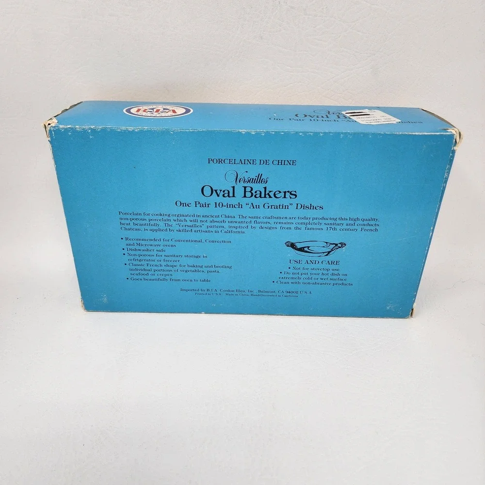 BIASet 2 Cordon Bleu Floral Porcelain Au Gratin Dishes White 10in Baking NOS